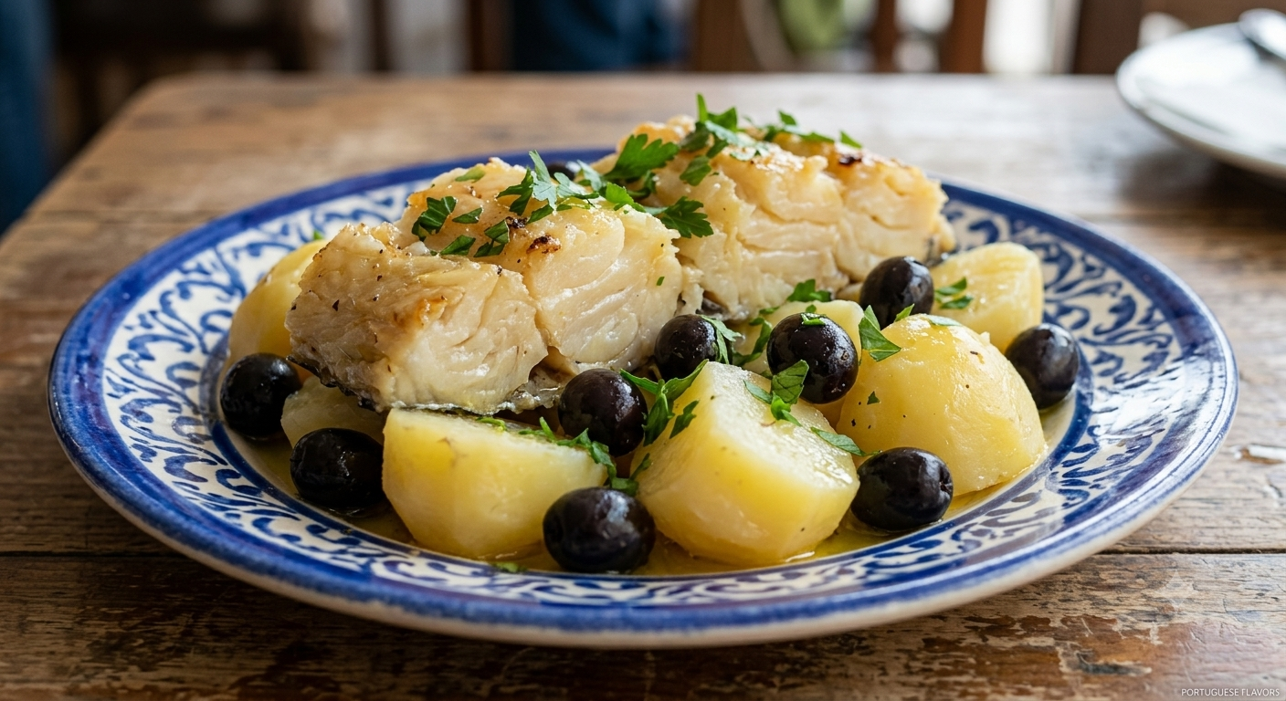 Bacalhau mit Kartoffeln und Oliven