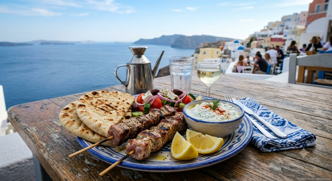 Souvlaki-Spieße mit Pita und Tzatziki