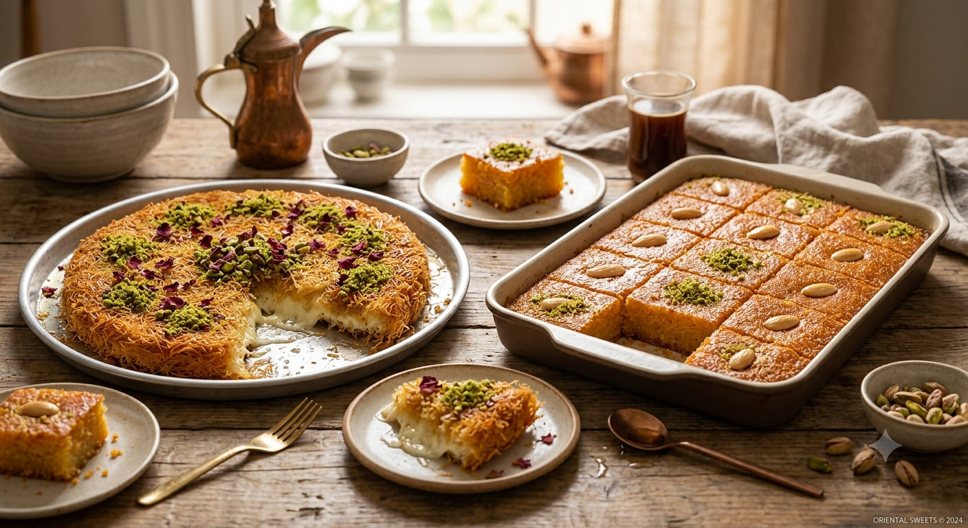 Ägyptische Süßspeisen Basbousa und Kunafa